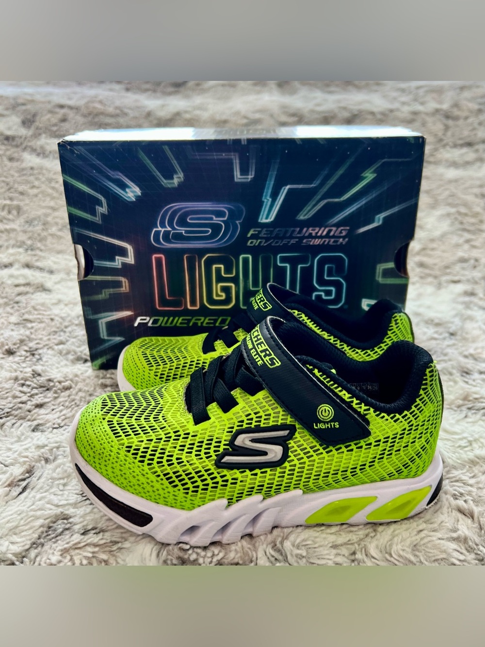 Skechers S Lights Glow Elite Vorlo (Size 10 Toddler) - Lime/Black 400137N